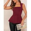 imageFloerns Womens Square Neck Peplum Tank Top Sleeveless Ruffle Hem Solid Elegant TopsMaroon