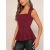 imageFloerns Womens Square Neck Peplum Tank Top Sleeveless Ruffle Hem Solid Elegant TopsMaroon