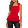 imageFloerns Womens Square Neck Peplum Tank Top Sleeveless Ruffle Hem Solid Elegant TopsRed