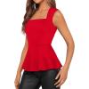 imageFloerns Womens Square Neck Peplum Tank Top Sleeveless Ruffle Hem Solid Elegant TopsRed