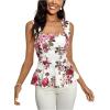 imageFloerns Womens Square Neck Peplum Tank Top Sleeveless Ruffle Hem Solid Elegant TopsWhite Floral