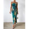 imageFloerns Womens Tie Dye Strapless Ruched Split Thigh Bodycon Long Tube DressA Green