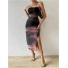 imageFloerns Womens Tie Dye Strapless Ruched Split Thigh Bodycon Long Tube DressBlack Brown