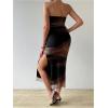 imageFloerns Womens Tie Dye Strapless Ruched Split Thigh Bodycon Long Tube DressBlack Brown