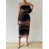 imageFloerns Womens Tie Dye Strapless Ruched Split Thigh Bodycon Long Tube DressBlack Brown