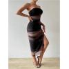 imageFloerns Womens Tie Dye Strapless Ruched Split Thigh Bodycon Long Tube DressBlack Brown