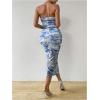 imageFloerns Womens Tie Dye Strapless Ruched Split Thigh Bodycon Long Tube DressBlue and White