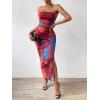 imageFloerns Womens Tie Dye Strapless Ruched Split Thigh Bodycon Long Tube DressCoral Orange