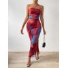 imageFloerns Womens Tie Dye Strapless Ruched Split Thigh Bodycon Long Tube DressCoral Orange
