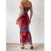 imageFloerns Womens Tie Dye Strapless Ruched Split Thigh Bodycon Long Tube DressCoral Orange