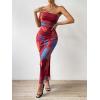 imageFloerns Womens Tie Dye Strapless Ruched Split Thigh Bodycon Long Tube DressCoral Orange