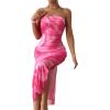 imageFloerns Womens Tie Dye Strapless Ruched Split Thigh Bodycon Long Tube DressCoral Pink