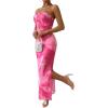 imageFloerns Womens Tie Dye Strapless Ruched Split Thigh Bodycon Long Tube DressCoral Pink