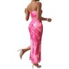 imageFloerns Womens Tie Dye Strapless Ruched Split Thigh Bodycon Long Tube DressCoral Pink