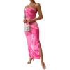 imageFloerns Womens Tie Dye Strapless Ruched Split Thigh Bodycon Long Tube DressCoral Pink