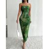 imageFloerns Womens Tie Dye Strapless Ruched Split Thigh Bodycon Long Tube DressDark Green