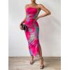 imageFloerns Womens Tie Dye Strapless Ruched Split Thigh Bodycon Long Tube DressHot Pink
