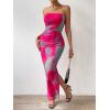 imageFloerns Womens Tie Dye Strapless Ruched Split Thigh Bodycon Long Tube DressHot Pink