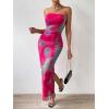 imageFloerns Womens Tie Dye Strapless Ruched Split Thigh Bodycon Long Tube DressHot Pink