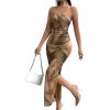 imageFloerns Womens Tie Dye Strapless Ruched Split Thigh Bodycon Long Tube DressKhaki