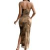 imageFloerns Womens Tie Dye Strapless Ruched Split Thigh Bodycon Long Tube DressKhaki