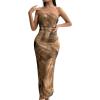 imageFloerns Womens Tie Dye Strapless Ruched Split Thigh Bodycon Long Tube DressKhaki