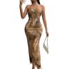 imageFloerns Womens Tie Dye Strapless Ruched Split Thigh Bodycon Long Tube DressKhaki