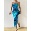 imageFloerns Womens Tie Dye Strapless Ruched Split Thigh Bodycon Long Tube DressLake Blue