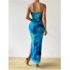 imageFloerns Womens Tie Dye Strapless Ruched Split Thigh Bodycon Long Tube DressLake Blue