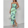 imageFloerns Womens Tie Dye Strapless Ruched Split Thigh Bodycon Long Tube DressMint Green