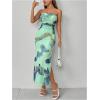 imageFloerns Womens Tie Dye Strapless Ruched Split Thigh Bodycon Long Tube DressMint Green