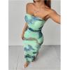 imageFloerns Womens Tie Dye Strapless Ruched Split Thigh Bodycon Long Tube DressMint Green