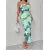 imageFloerns Womens Tie Dye Strapless Ruched Split Thigh Bodycon Long Tube DressMint Green
