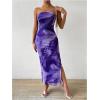 imageFloerns Womens Tie Dye Strapless Ruched Split Thigh Bodycon Long Tube DressPurple