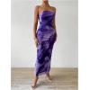 imageFloerns Womens Tie Dye Strapless Ruched Split Thigh Bodycon Long Tube DressPurple