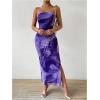 imageFloerns Womens Tie Dye Strapless Ruched Split Thigh Bodycon Long Tube DressPurple