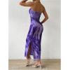 imageFloerns Womens Tie Dye Strapless Ruched Split Thigh Bodycon Long Tube DressPurple