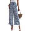 imageFloerns Womens Boho Printed Tie Front Drawstring High Waist Wide Leg PantsBlue