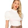 imageFloerns Womens Casual Frill Mock Neck Short Puff Sleeve Keyhole Back Work Office BlouseA White