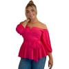 imageFloerns Womens Plus Size Off The Shoulder Belted Peplum Blouse TopPink