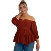 imageFloerns Womens Plus Size Off The Shoulder Belted Peplum Blouse TopRust Brown