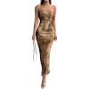imageFloerns Womens Tie Dye Strapless Ruched Split Thigh Bodycon Long Tube DressKhaki