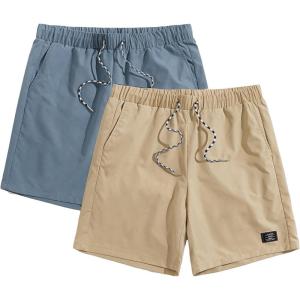 imageFloerns 2 Pack Mens Boho Drawstring Waist Paisley Print Summer Beach ShortsBlue and Khaki