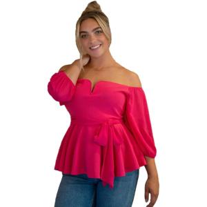 imageFloerns Womens Plus Size Off The Shoulder Belted Peplum Blouse TopPink