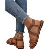 imageFloerns Womens Flat Sandal Criss Cross Ankle Strap Leather Slip on Summer ShoesBrown