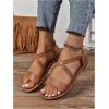 imageFloerns Womens Flat Sandal Criss Cross Ankle Strap Leather Slip on Summer ShoesDark Brown