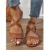 imageFloerns Womens Flat Sandal Criss Cross Ankle Strap Leather Slip on Summer ShoesDark Brown