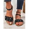 imageFloerns Womens Floral Elastic Ankle Straps Slipper Summer Beach Flat SandalsBlack