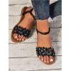 imageFloerns Womens Floral Elastic Ankle Straps Slipper Summer Beach Flat SandalsBlack