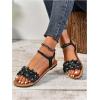 imageFloerns Womens Floral Elastic Ankle Straps Slipper Summer Beach Flat SandalsBlack